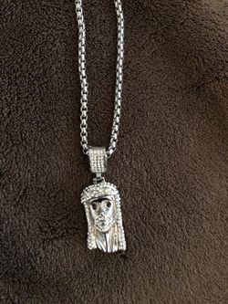 Custom Jesus piece 24” silver chain and charm