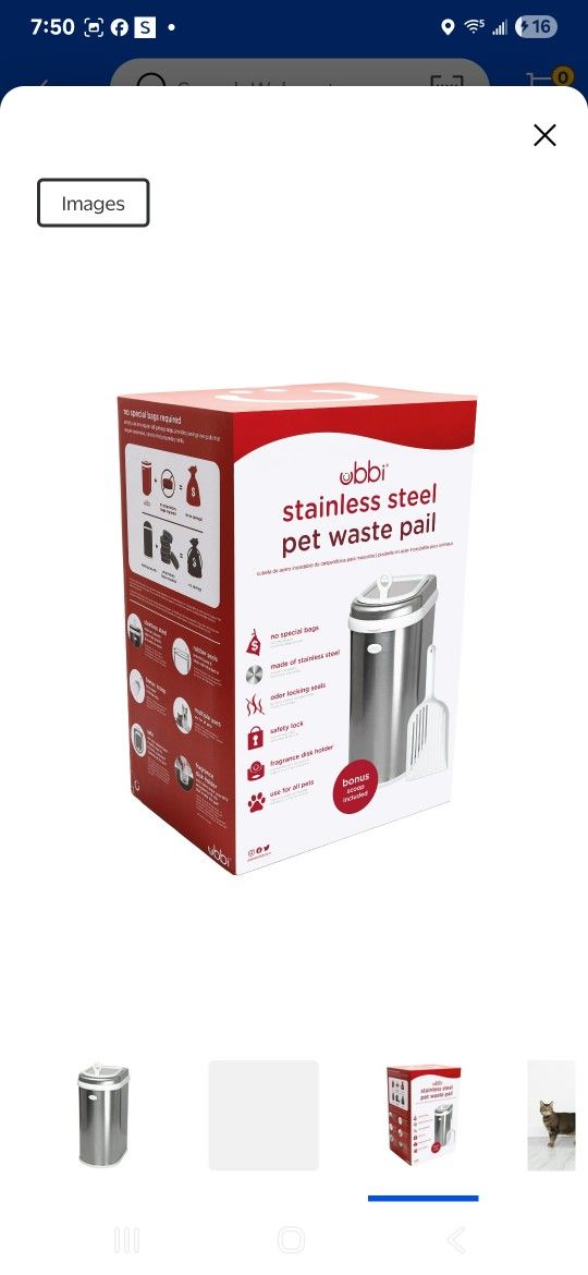 Ubbi Pet Stainless Steel Pet Waste Pail With Scoop. Brand New