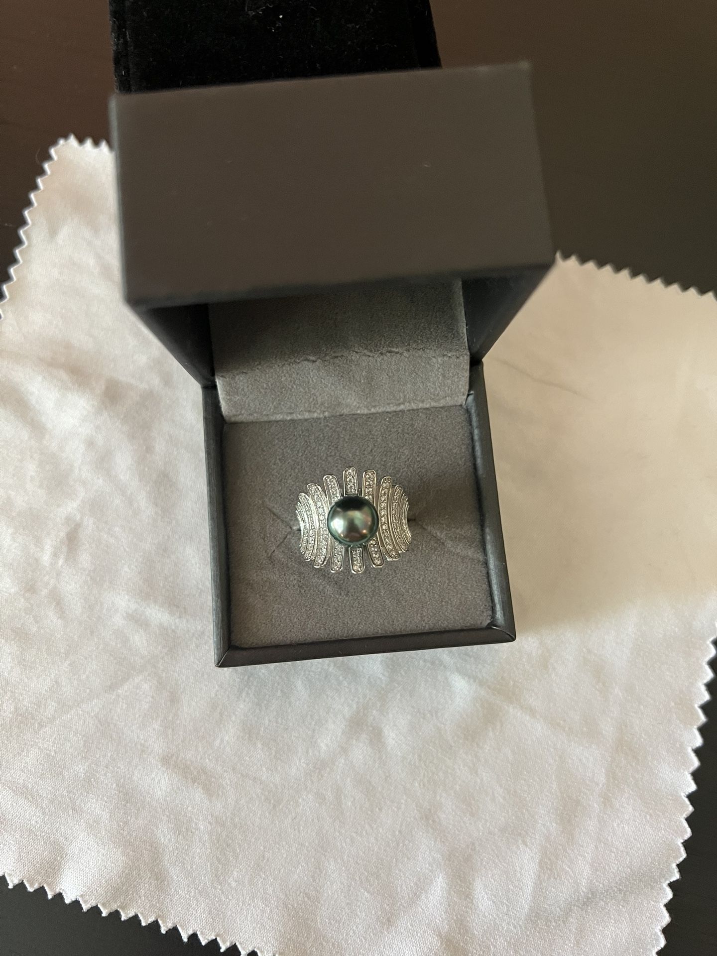 Tahitian Pearl Ring Silver Adjustable 