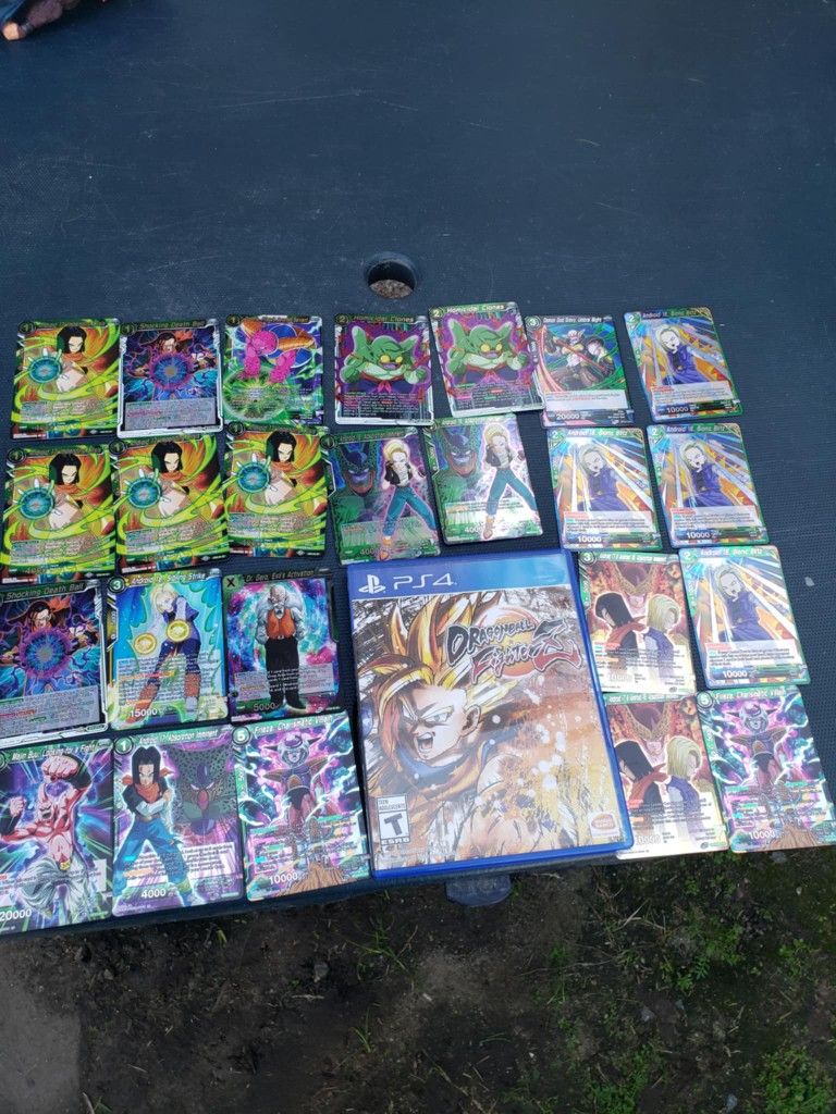 24 DBZ Cards Holo Glowing Only. Android 17 & 18 frizar & Manji buu. With Dragon Ball Z Game Can work PS5 PS4. $180! Or Best Offer For all. Trade are w