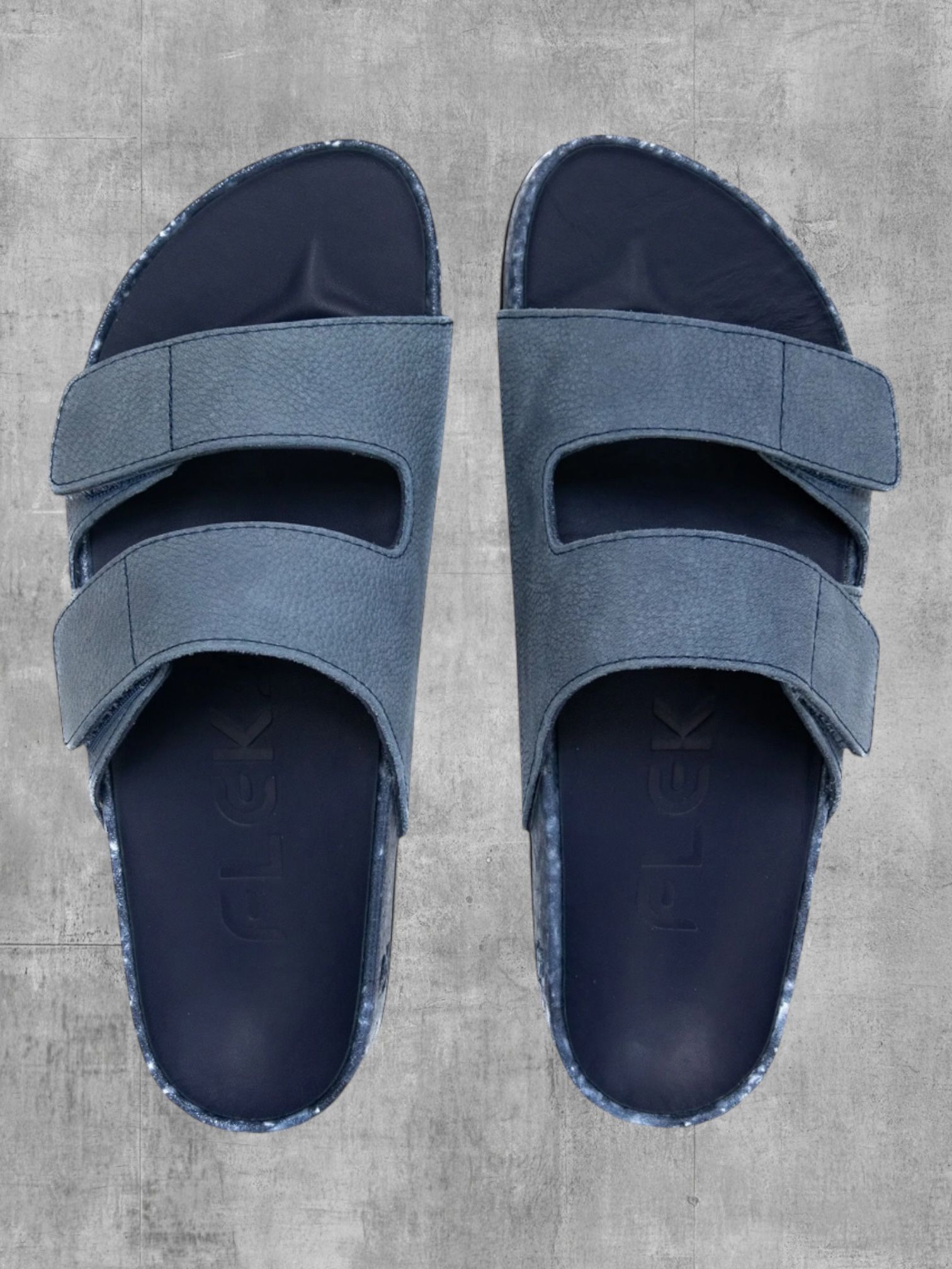 FLEKS Riviera Leather Slides Blue Mens 12 12.5 Womens 13 Comfort Sandals NEW