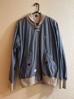 Marshall Artist Reversible Bomber Jacket Chambray Blue & Floral Print Mens M