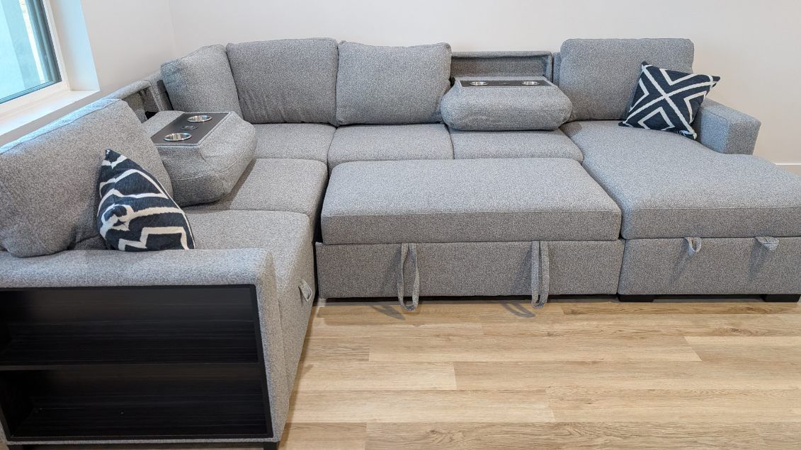 New 92x119x60 Sleeper Sectional Couch With Storage And USB : Free Delivery