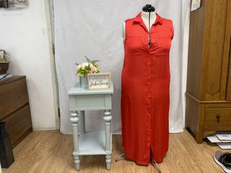 Black Label by Chicos Red orange button front sleeveless maxi dress