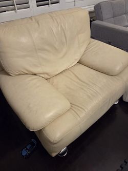 Cream Genuine Leather Sofa/Loveseat + Oversized Chair – $425 OBO
