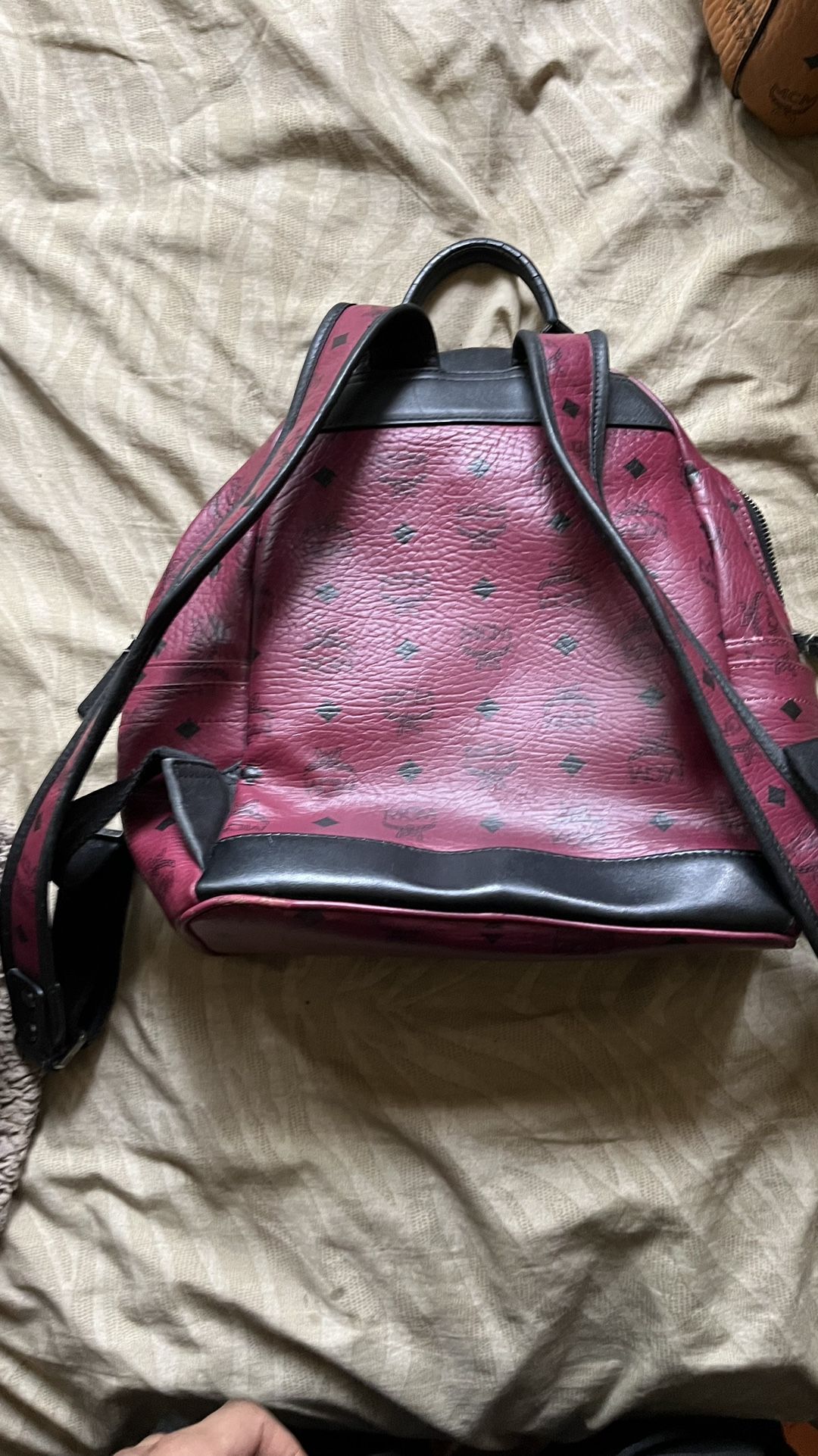 Mcm Burgundy Stark Visetos Canvas Backpack  Shoes