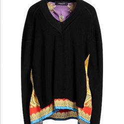 Versace Knitted, Multicolor Pattern, Silk,Twill, V-neck, Long sleeves
