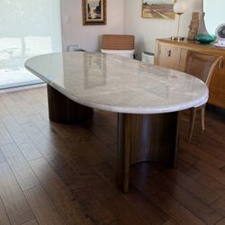 New Modern Oval Dining Table Marble Top, Free Delivery ✅ Oval Mable Dining Table With Walnut Wooden Base 