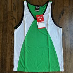 BCNÜ Mens Colorblock Athletic Tank Top Mesh Green White Medium NWT Gym Workout