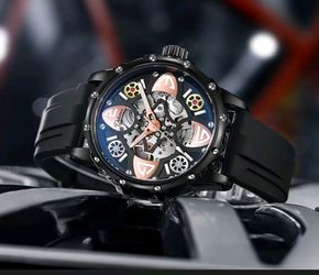 Luxury Men's Automatic Skeleton Watch Luminous Waterproof Mechanical Sport Watch Four Leaf Clover.
