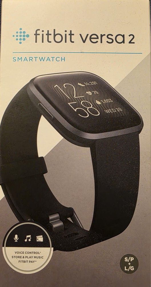 Fitbit Versa 2 Health and Fitness Smartwatch with Heart Rate, Music, Alexa Built-In, Sleep and Swim Tracking, Black/Carbon, One Size (S and L Bands
