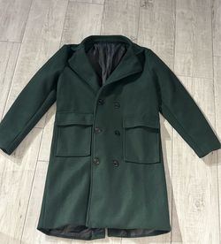Dark Green Wool-Blend Double-Breasted Coat