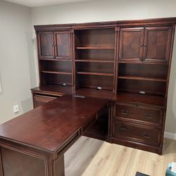 Traditional Cherry Executive Desk with Hutch and Credenza (L-Shaped Office Suite)