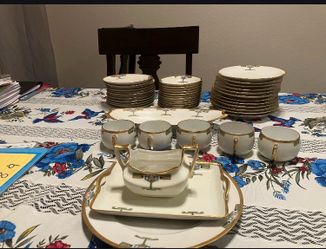 Vintage European China Dishes Gold Trim Art Deco