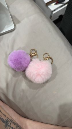 Pink & Purple Fuzzball Keychains (2)