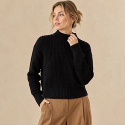 Banana Republic Cotton Ribbed Knit Crop Sweater Black Mock Neck Pullover Basic S