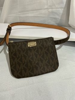Michael Kors Brown Logo Small funny Belt Bag, Zip Pouch, Gold Hardware