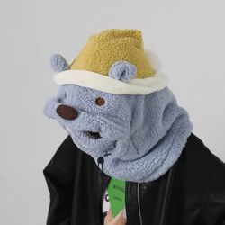 Cute cartoon bear ski mask, winter neck warmer, anti-cold helmet cover, plush hat, cycling face mask