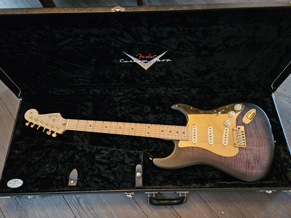 Rare! 2013 Fender Custom Shop Deluxe Stratocaster - AAA Flame Maple Top & Neck Satin Transparent Ebony