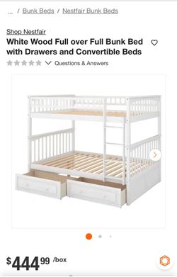 Full over full white bed bunk bed  wood