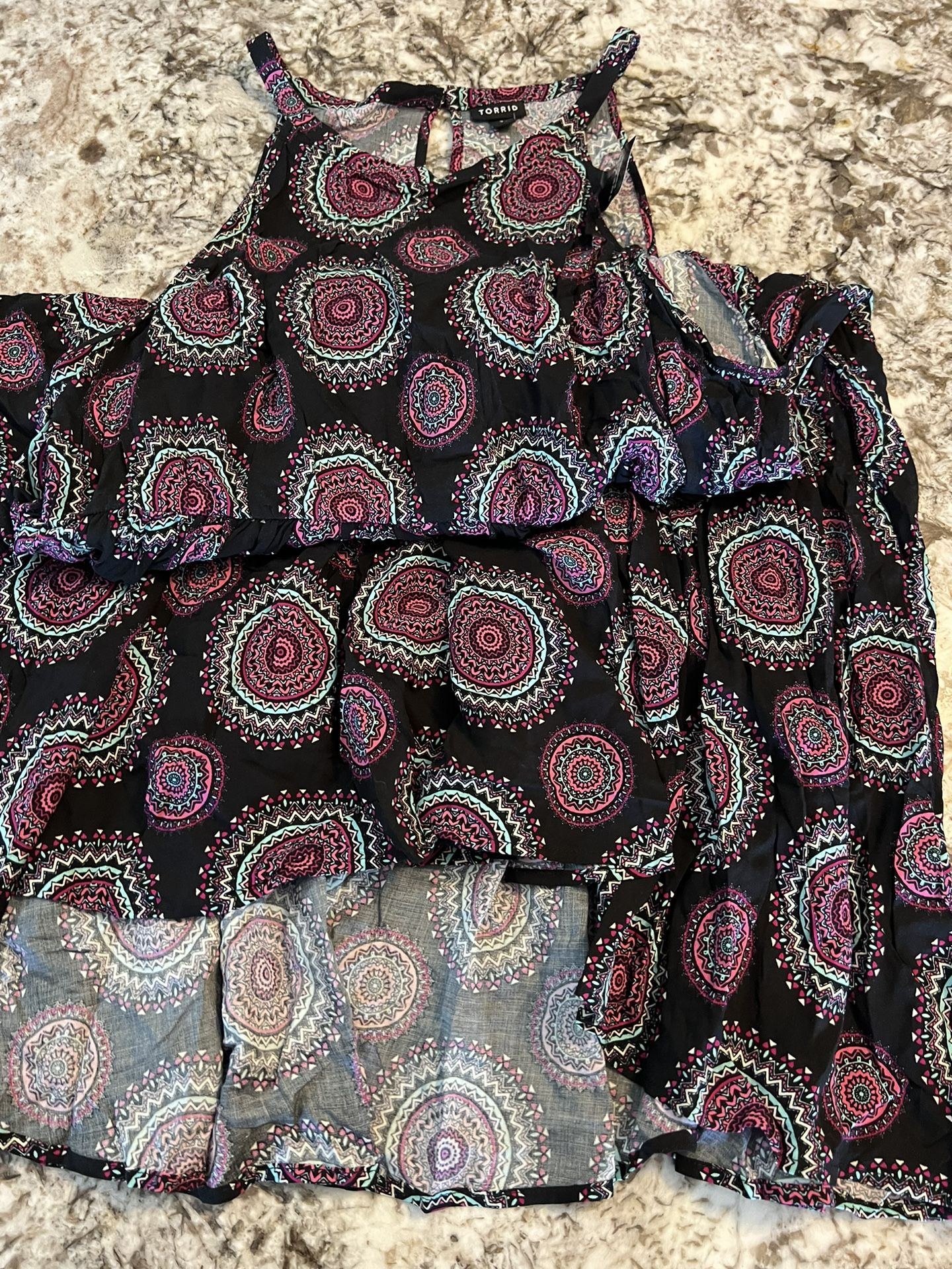 NEW Torrid Black Purple Medallion Hi Lo Challis Tank Trapese Dress 2X 18 20 Plus Size