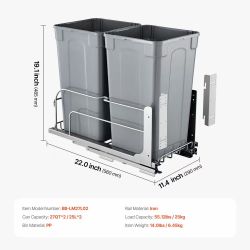 Pull-Out Trash Can, 27 QT x2 Double Under Mount Kitchen Waste Container, Heavy Duty Garbage Recycling Bin with Door Kit and Soft Close Slide, for Kitc