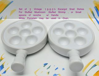 2 Piece Vintage Set Escargot Ceramic Serving Dish
