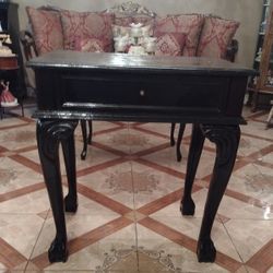 Painted Black Solid Wood Claw Feet Accent Table With Drawer 