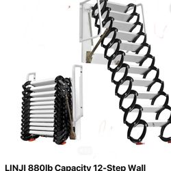 LINJI 880lb Capacity 12-Step Wall Mounted Folding attic 1pc Ladder