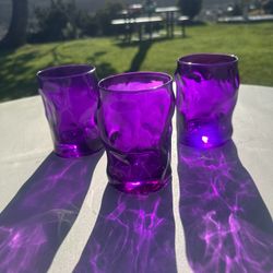 VTG  Bormioli Rocco Sorgento collection Set of 3 Purple Glass Tumblers “Viola”