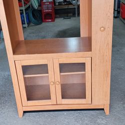 Wooden TV Stand With Shelves.