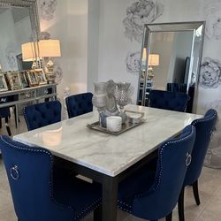 Gorgeous Marble Dining Table With 6 Velvet Chairs Brand New 