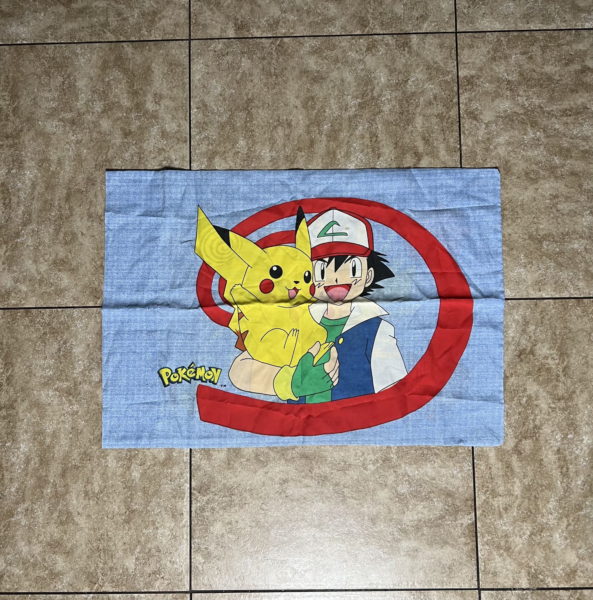 Vintage 1998 POKEMON Ash & Pikachu Double Sided Pillowcase