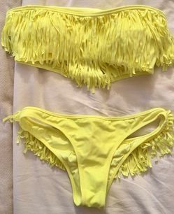 Victoria Secret Yellow Bandeau Fringe Bikini