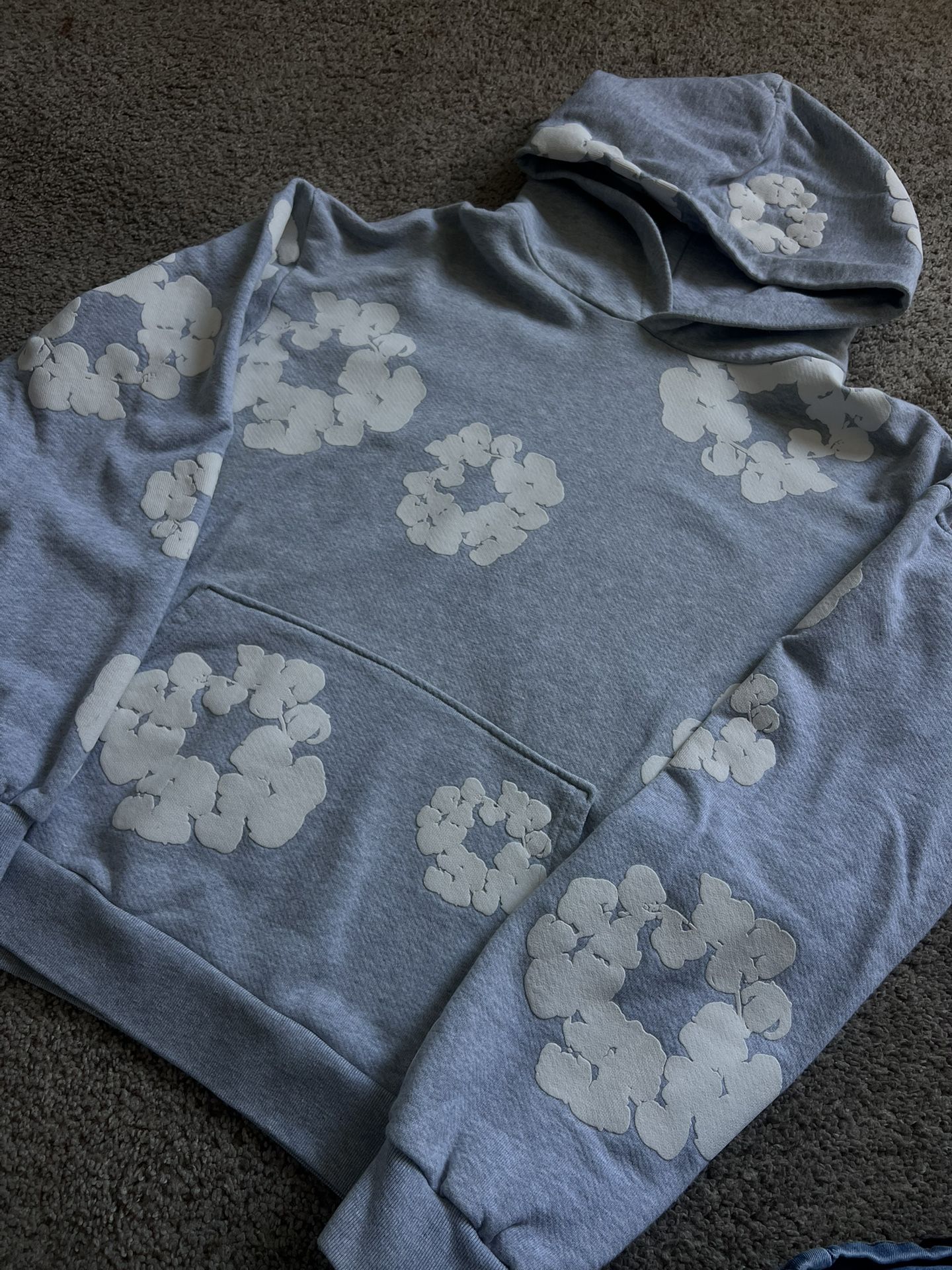 gray denim tear hoodie