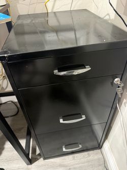 Black Metal 3-Drawer Filing Cabinet with Lock