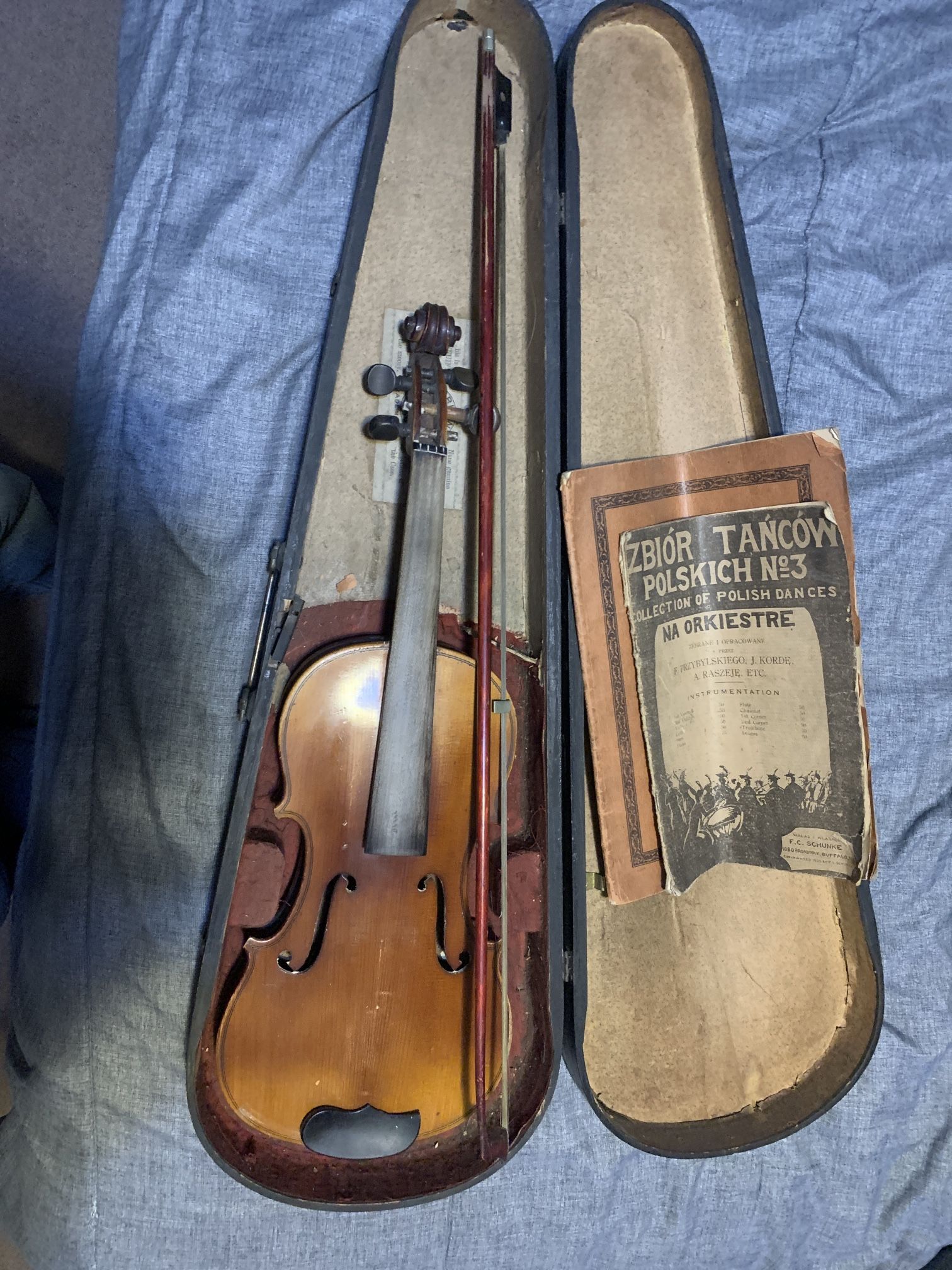 Old Violin In Wood Case