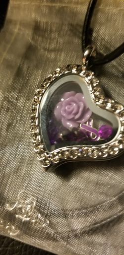 Purple ribbon cancer lupus etc floating charm locket necklace