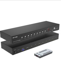 MT-VIKI Rack Mount HDMI Switch, 8 Ports HDMI Switch 8 In 1 Out 4K@60Hz (4:4:4) HDCP2.2 + Rackmount-Ears+RS232 +Auto Swtich, Auto Scan (8x1)