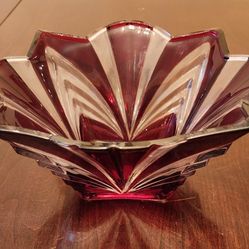 Vintage Soga Japan Pressed Glass Bowl Ruby Red Cut To Clear Candy Trinket 8.5x3.5