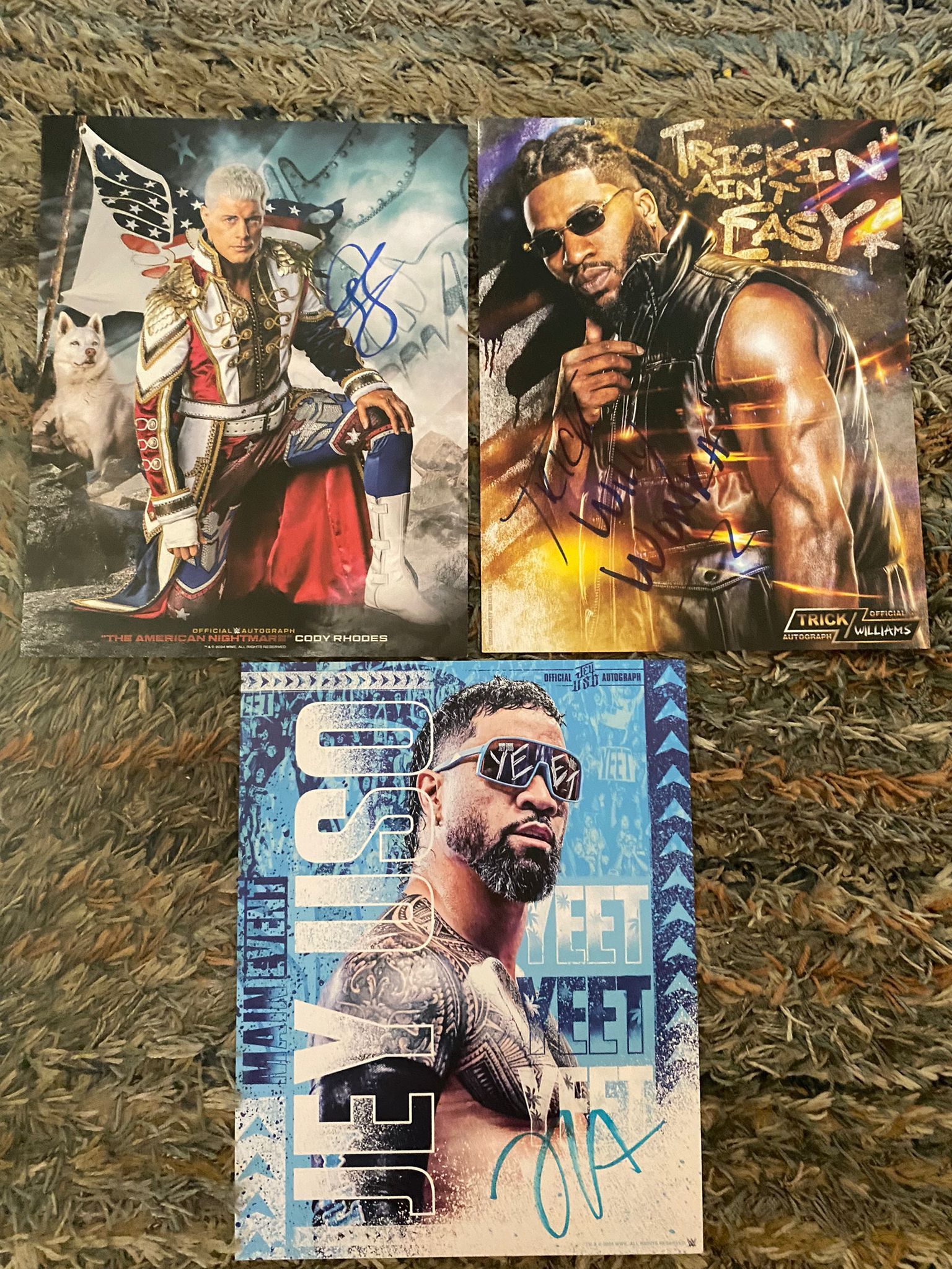 WWE Official Autograph Lot (3) Cody Rhodes , Jey Uso , Trick Williams 🔥