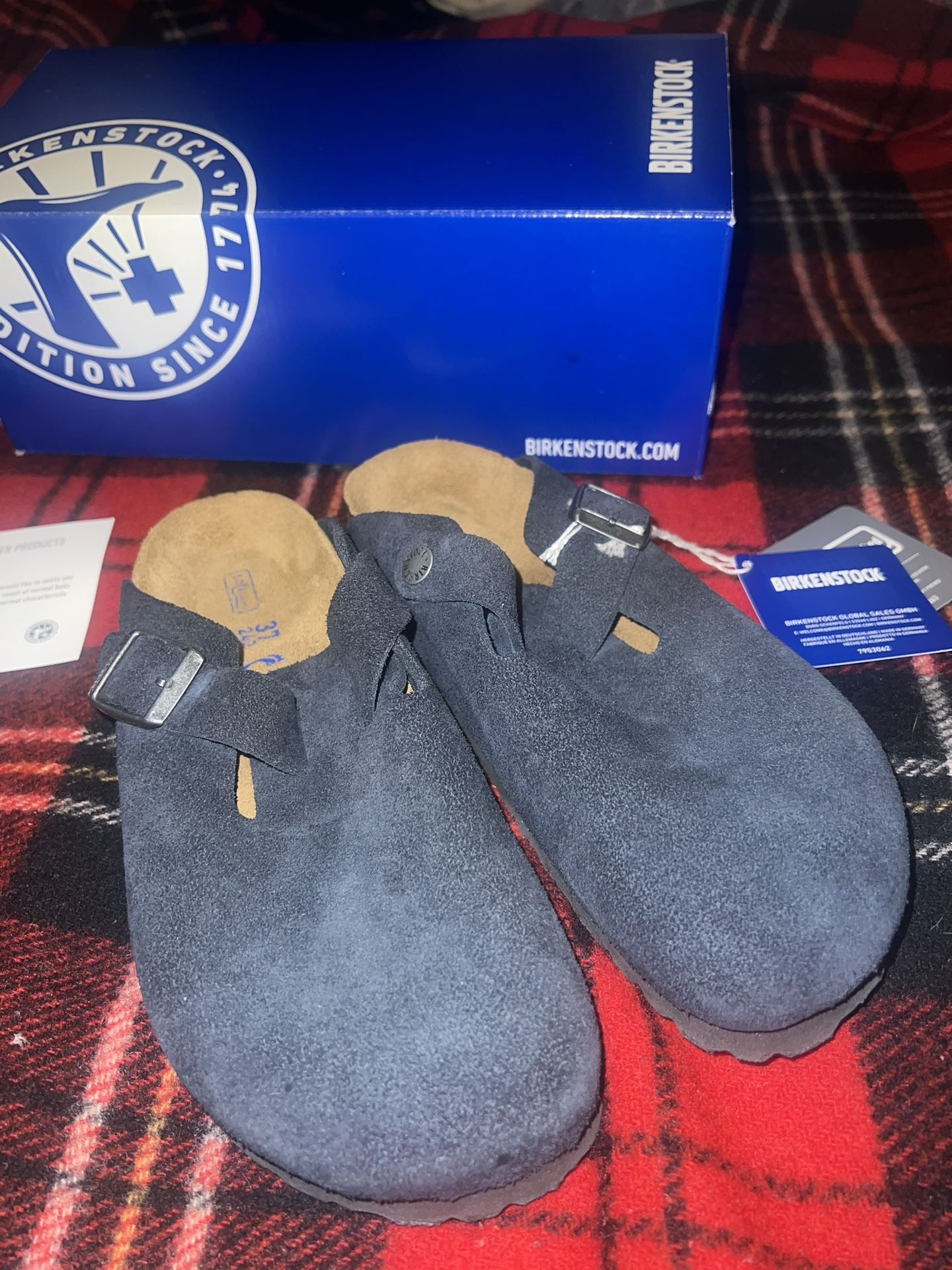 New BIRKENSTOCK Boston Soft Footbed Sandals Narrow, Navy Sz 37