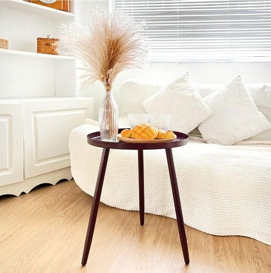 Small End Table, Outdoor Side Table, Indoor Accent Table Round Metal Coffee Table for Living Room Bedroom Balcony and Office
