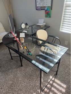 Glass L-Shaped Desk + Chair Set - $150 OBO
