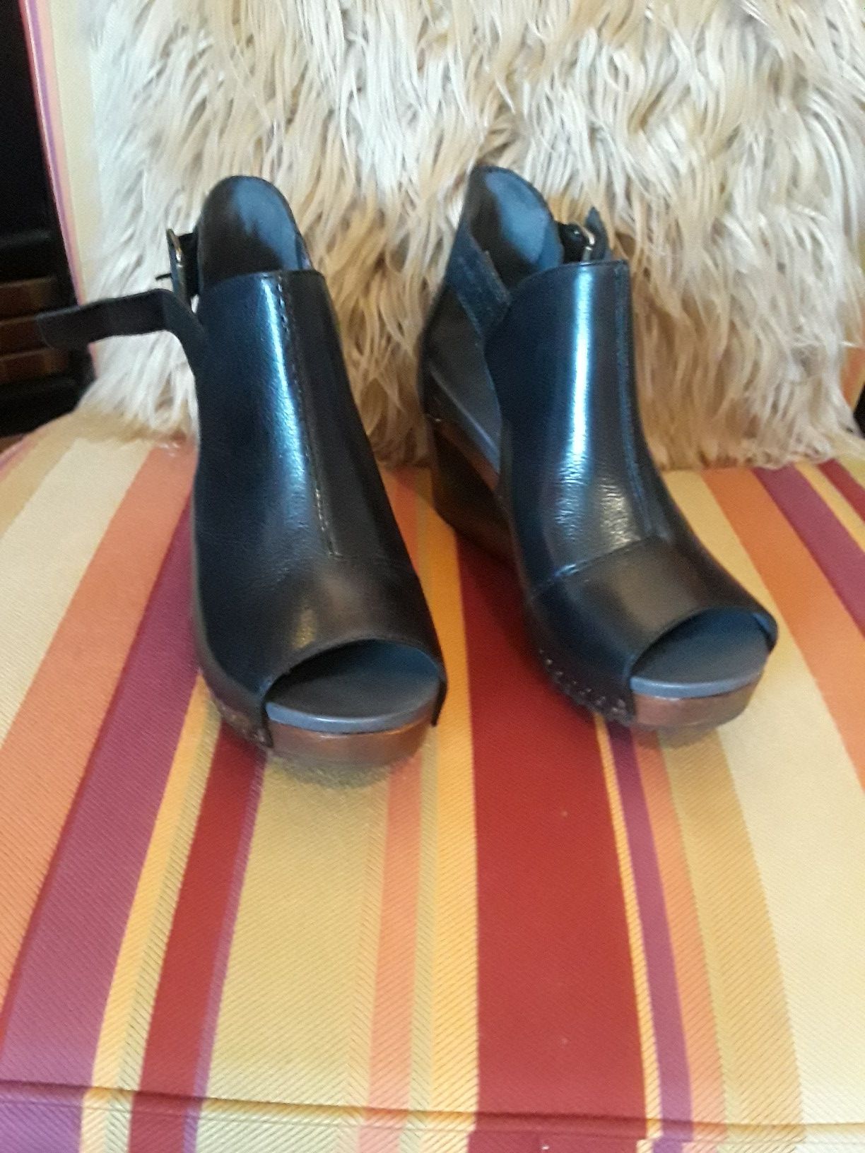 Dansko black leather wedge heel