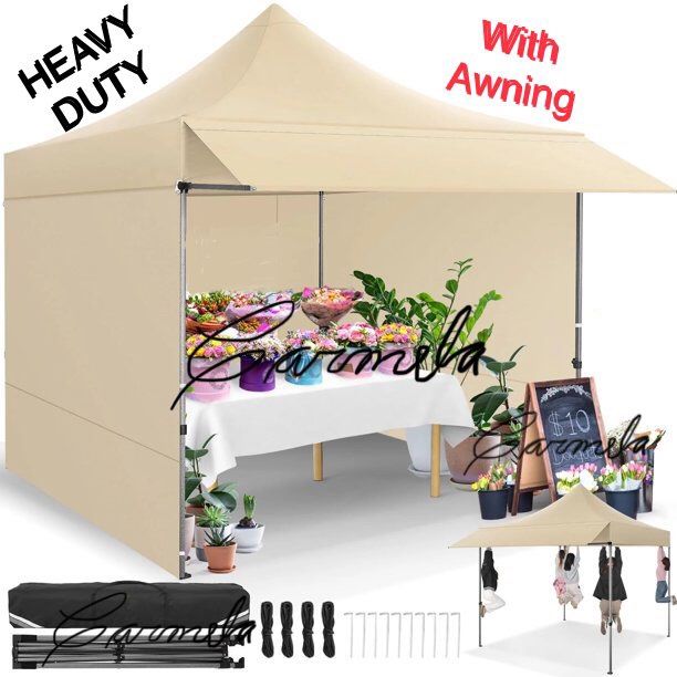 10x10 Pop Up Canopy Heavy Duty Party Tent with Removable Awning and Sidewalls,Easy Up Outdoor Wedding Commercial Canopy,Gazebo All Season Windproof&Wa