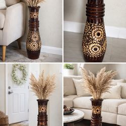 Handcrafted wooden vase 22.5 inches tall