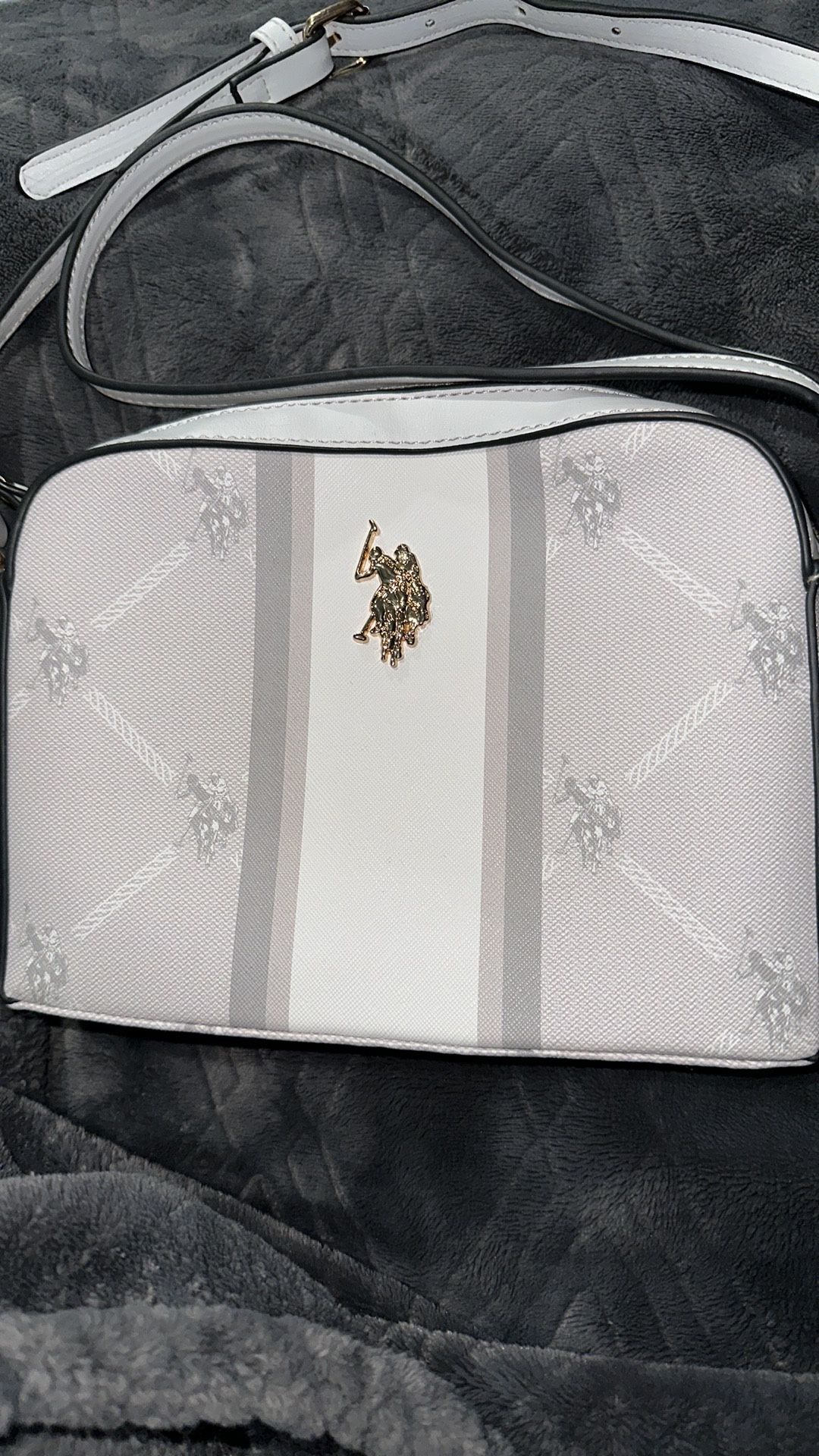 Polo Association White Crossbody Purse / Shoulder Bag — Cream / Stripe / Equestrian Motif