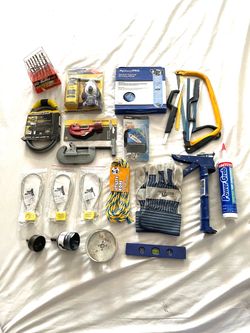 Big collection of brand, new contractor, hand, tools, and other items. Well over $200 worth of tools.