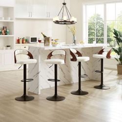 Height Adjustable Leather Barstool Set Of 4 